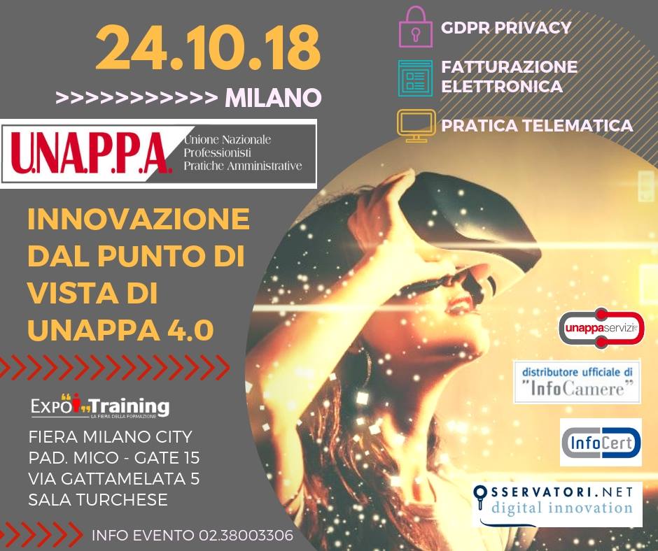 INNOVAZIONE DAL PUNTO DI VISTA DI UNAPPA 4.0 – EXPOTRAINING MILANO 24 OTTOBRE 2018